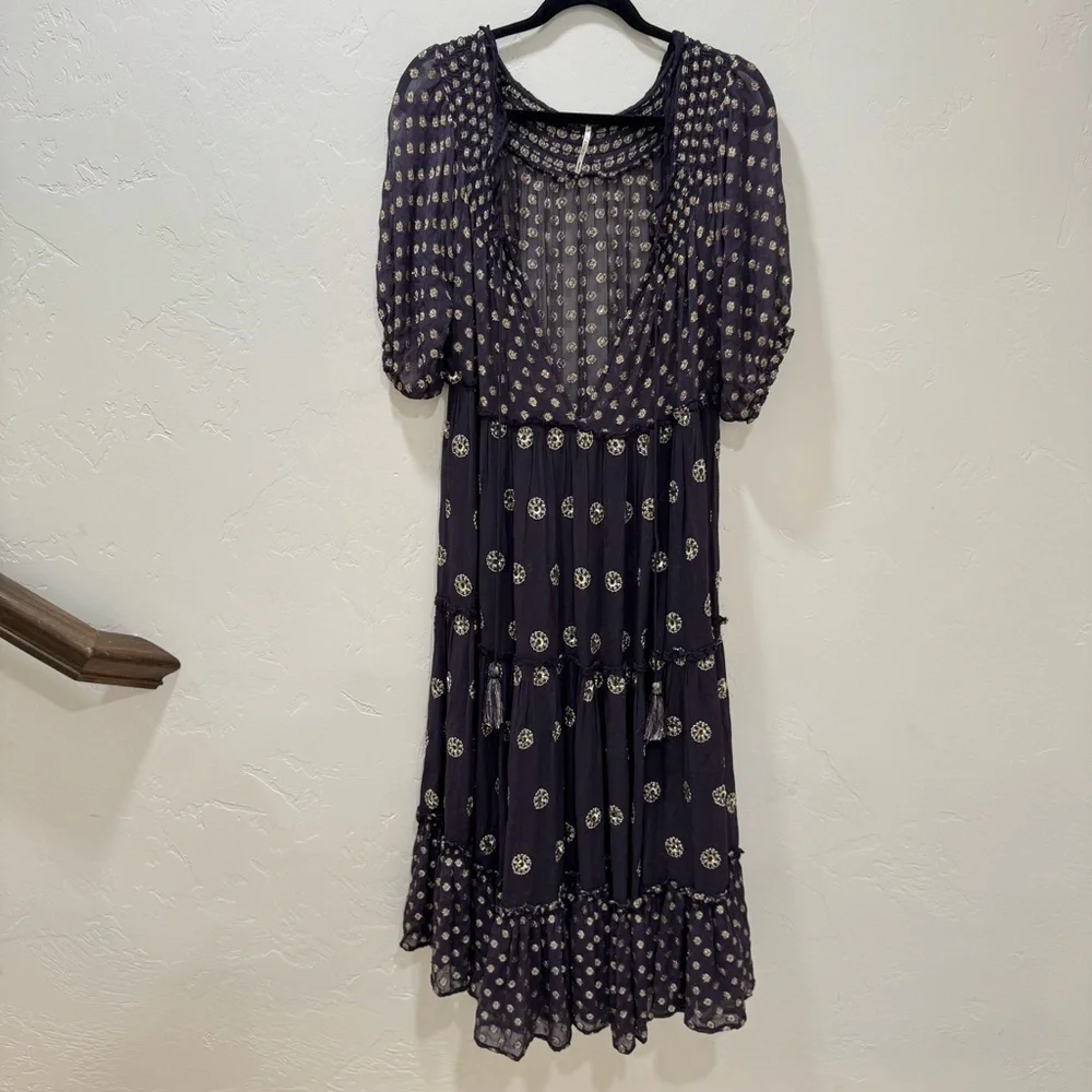 Free People Stella Maxi Midi Dress Women's Medium Sheer *No Slip